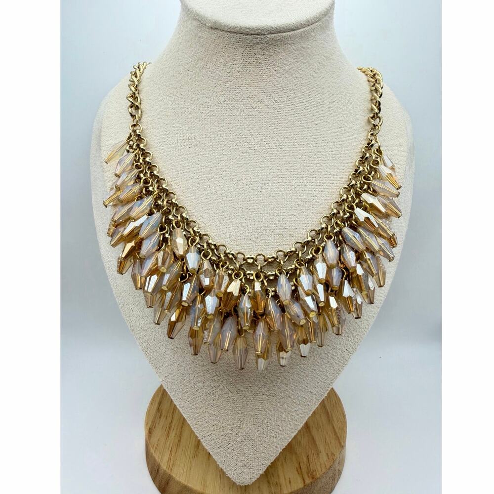 Crystal Fringe Statement Necklace | Champagne Bib Necklace